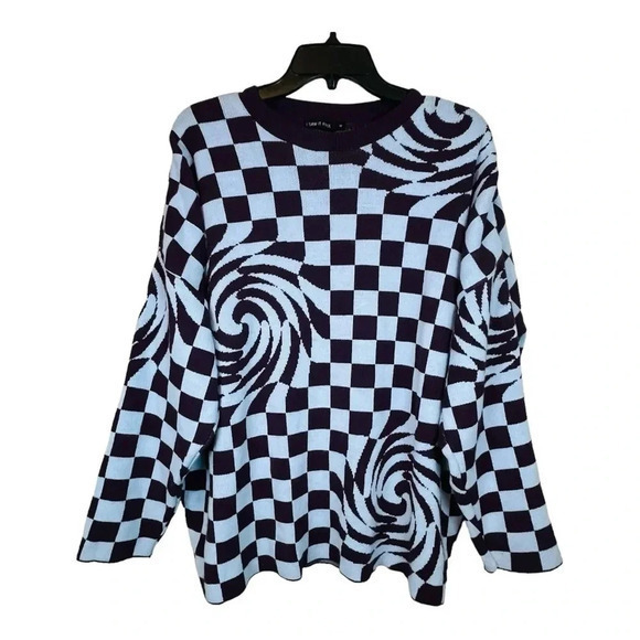 I Saw It First Checkered Abstract Optical Illusion‎ Purple Sweater Unisex Medium - Picture 1 of 7